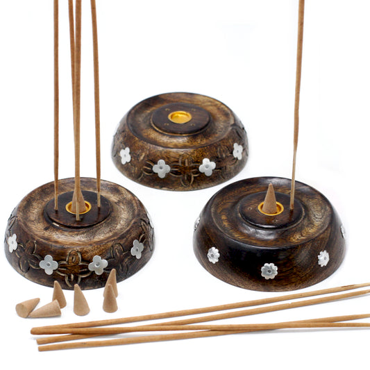 Quemador Dual para Conos y Varillas: Madera de Mango